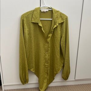 Michael Kors Olive Satin Button-Down Blouse